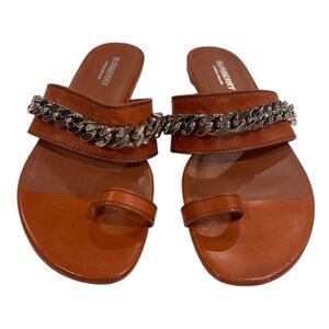 Burberry Heidi Amber Brown Leather Toe Ring Sandals 36.5